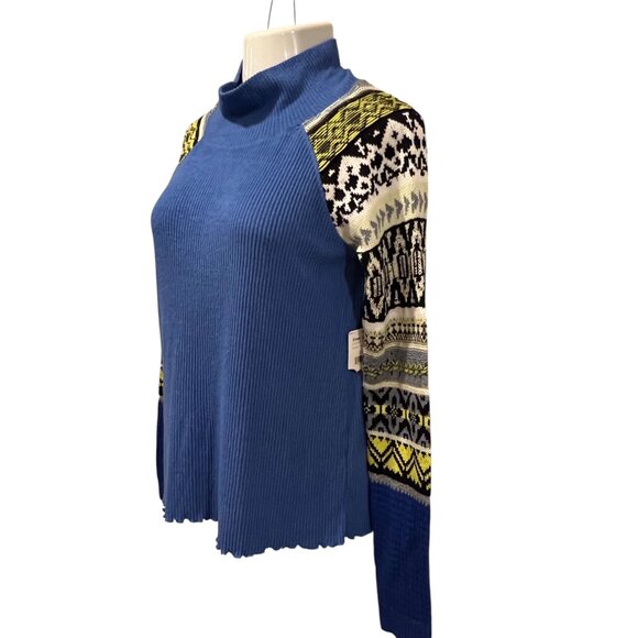 Free People NWT Prism Fair Isle Pullover Top, Blue Bell Combo, L - Picture 8 of 8
